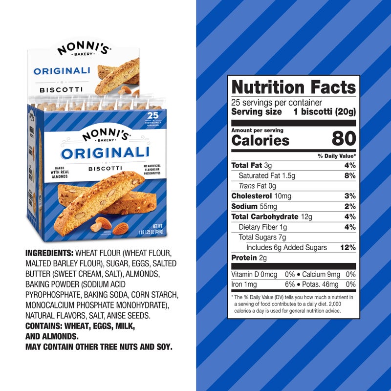 Nonni's Originali Classic Almond Biscotti Cookies - Individually Wrapped Italian Coffee Snack, Crunchy Twice-Baked, 80 Cal Each, 17.25 oz Carton - Image 2